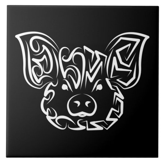 Carreau Cochon tribal noir et blanc (Devant)