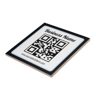 Carreau Code QR éditable & Texte avec bordure bleu clair
