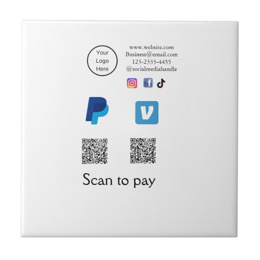 Carreau Code QR PayPal venmo scan pay ajouter médias socia (Devant)