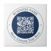 Carreau Code QR personnalisable & Texte | Bleu marine fonc (Devant)