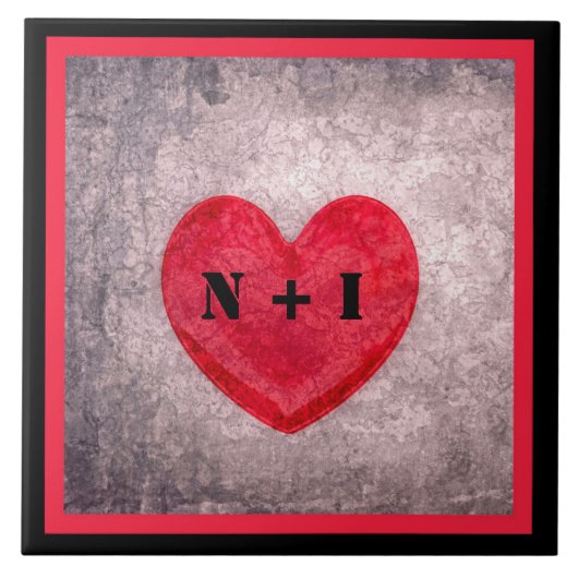 Carreau Coeur chaulé en noir et rouge monogramme (Devant)