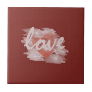 Carreau Cœur d'amour aquarelle mignon rouge sur toile