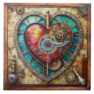 Carreau Cœur de vitrail tournesol Série Steampunk