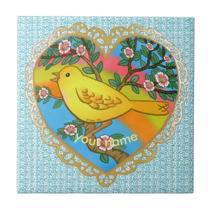 Carreau Coeur d'oiseaux jaunes