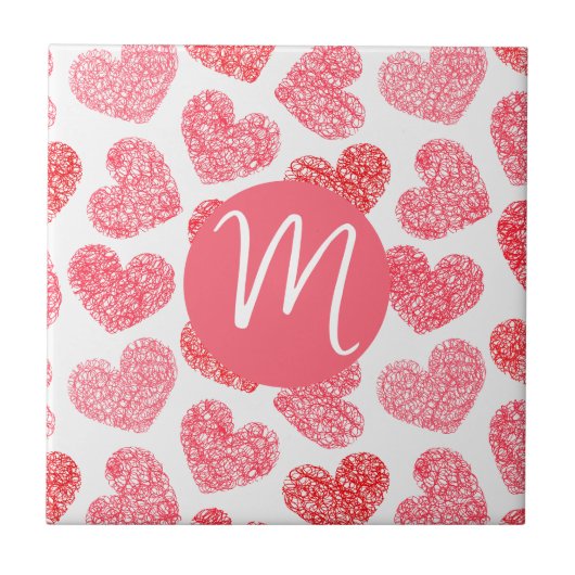 Carreau Coeur mignon rouge griffé Saint Valentin Monogramm (Devant)