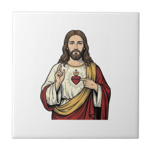 Carreau Cœur sacré de Jésus gravure vintage vectorielle Ar