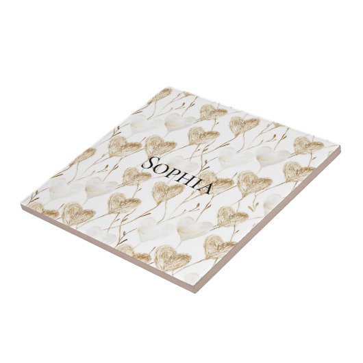 Carreau Coeurs Boho de crème Brown (Côté)