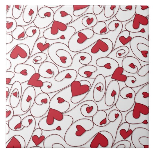 Carreau Coeurs bouclés rouges et blancs (Devant)