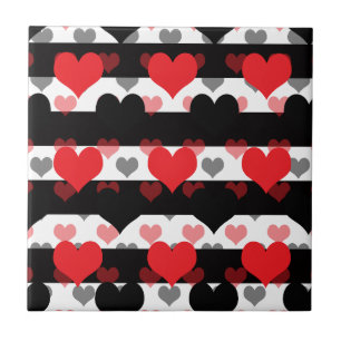 Carreau Coeurs d'Amour Noir Rouge Avec Blancs Noir