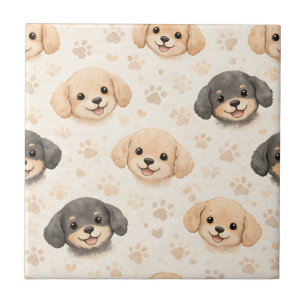 Carreau Cœurs de chiot mignons motif aquarelle (3)
