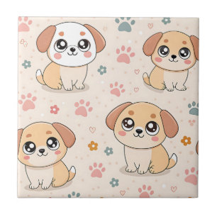 Carreau Cœurs de chiots mignons Motif aquarelle (6)