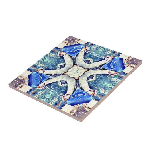 Carreau Coeurs de mandala bleu motif Thunder_Cove (Côté)