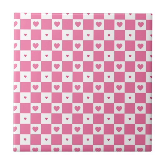 Carreau Coeurs rose mignon Fille rose Motif Checker blanc (Devant)