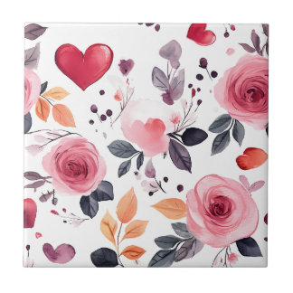 Carreau Coeurs roses et Rose