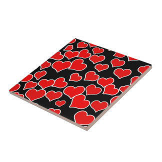 Carreau Coeurs rouges sur Arrière - plan noir