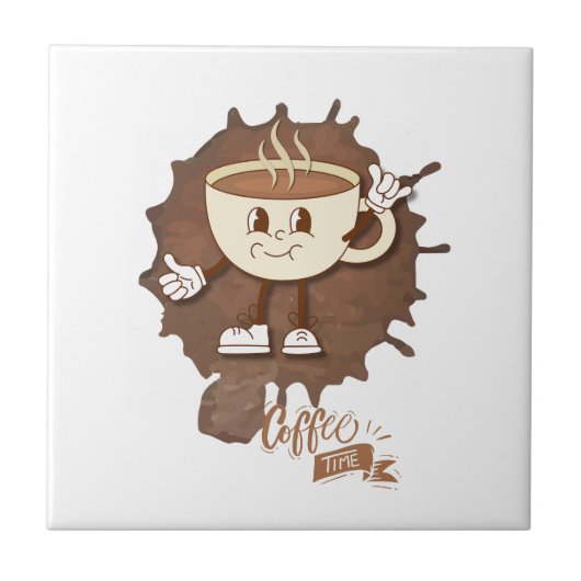 Carreau **Coffee Time – Cute Smiling Cup Steam  (Devant)