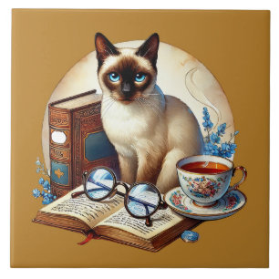 Carreau Coin de lecture mignon chat bibliothèque amateurs