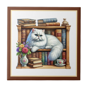 Carreau Coin de lecture mignon chat bibliothèque amateurs
