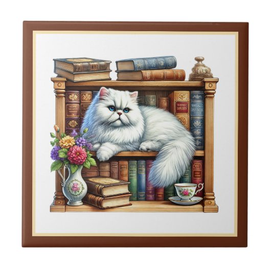 Carreau Coin de lecture mignon chat bibliothèque amateurs (Devant)