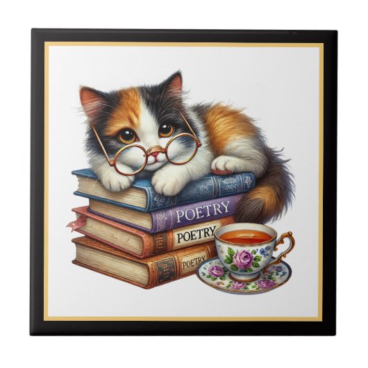 Carreau Coin de lecture mignon chat bibliothèque amateurs (Devant)