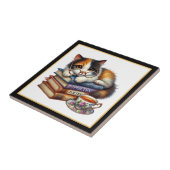 Carreau Coin de lecture mignon chat bibliothèque amateurs (Côté)