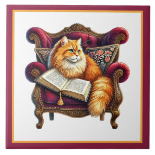 Carreau Coin de lecture mignon chat bibliothèque amateurs