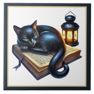 Carreau Coin lecture chat mignon amateurs de bibliothèque