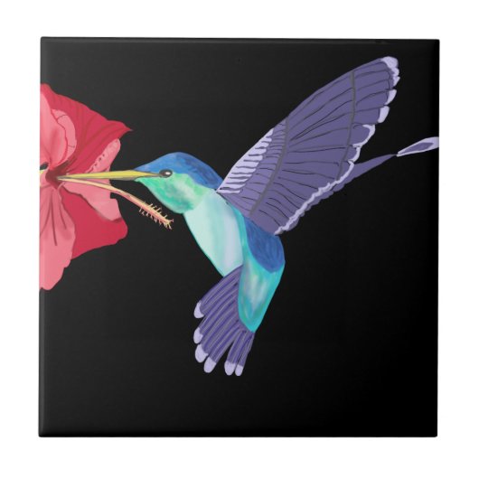 Carreau Colibri bleu et vert et Hibiscus rouge (Devant)