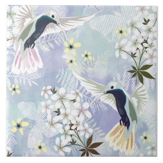Carreau Colibri et fleurs blanches (Devant)