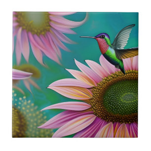 Carreau Colibri et tournesol rose