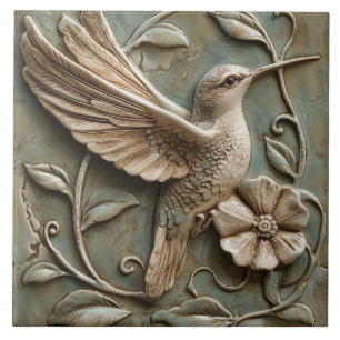 Carreau Colibri gracieux avec relief aux fleurs