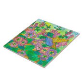 Carreau Colibri Hollyhocks Fleurs roses du jardin (Côté)