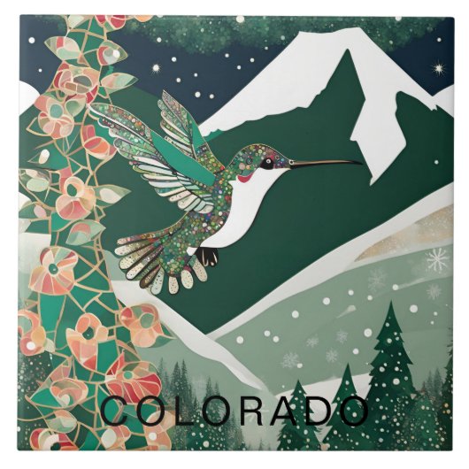 Carreau Colibri vert de la forêt d'hiver (Devant)