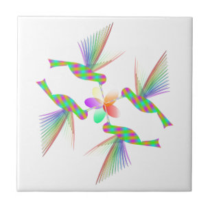 Carreau Colibris arc-en-ciel s'embrassant sur une fleur