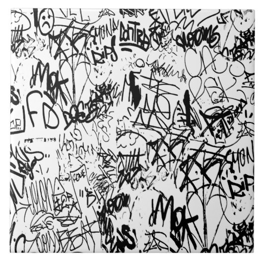 Carreau Collage Abstrait de graffiti noir et blanc (Devant)