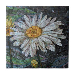 Carreau Collage artistique Floral Daisy Green