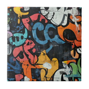 Carreau Collage de graffiti urbain avec des couleurs vives