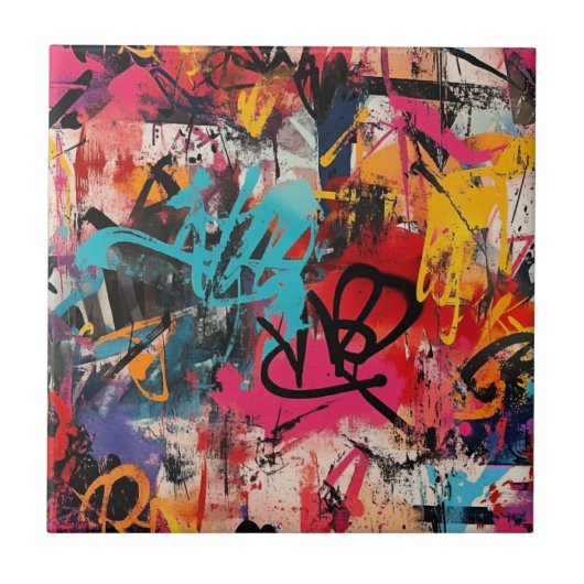 Carreau Collage de graffiti urbain avec peinture aux coule (Devant)