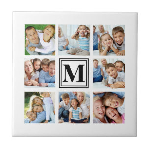 Carreau Collage de photos de famille monochrome avec monog