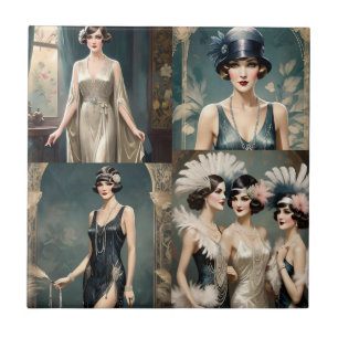 Carreau Collage de photos de mode féminine des années 1920