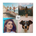 Carreau Collage de photos familiales Monogramme<br><div class="desc">Belle tuile photo personnalisée pour votre maison avec quatre de vos photos de famille préférées et monogramme.</div>