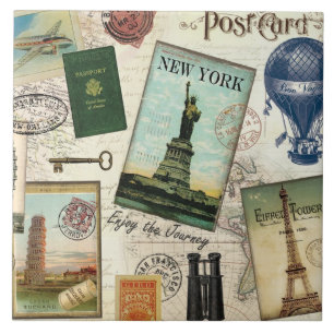 Carreau collage de voyage vintage moderne