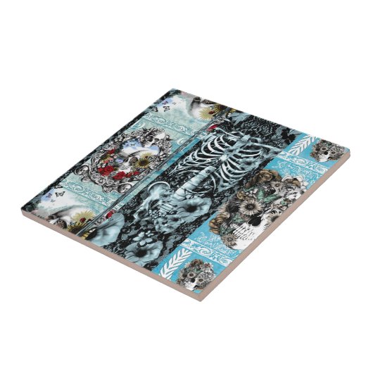 Carreau Collage fleuri de crâne (Côté)