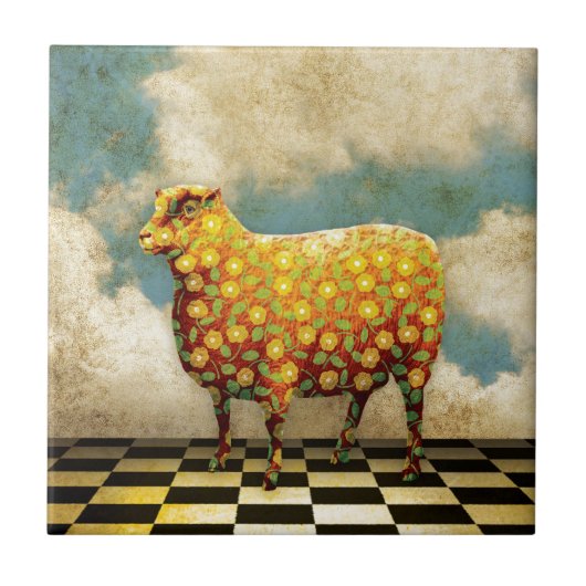 Carreau Collage floral de moutons de calicot (Devant)