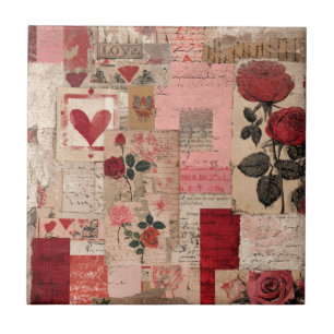 Carreau Collage Romantique Vintage Rose (1)