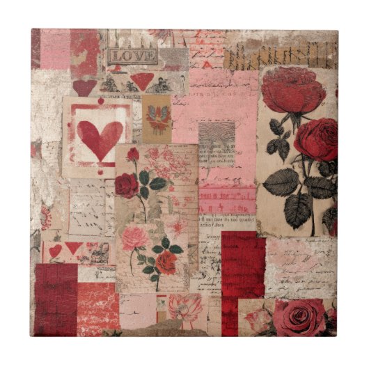 Carreau Collage Romantique Vintage Rose (1) (Devant)