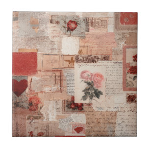 Carreau Collage Romantique Vintage Rose (2)
