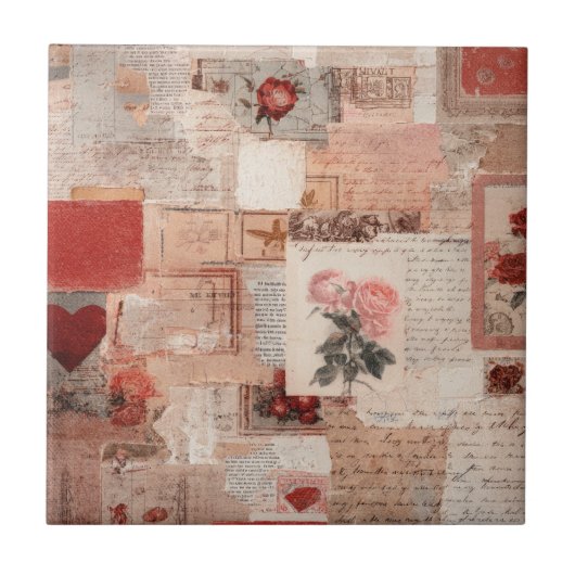 Carreau Collage Romantique Vintage Rose (2) (Devant)