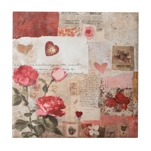 Carreau Collage Romantique Vintage Rose (3) (Devant)