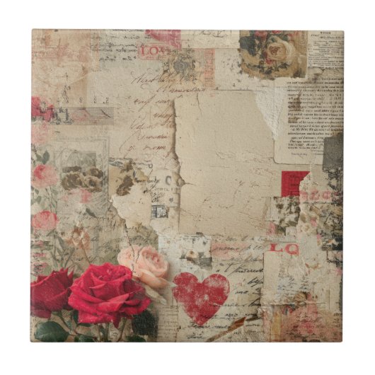 Carreau Collage romantique vintage Rose (4) (Devant)